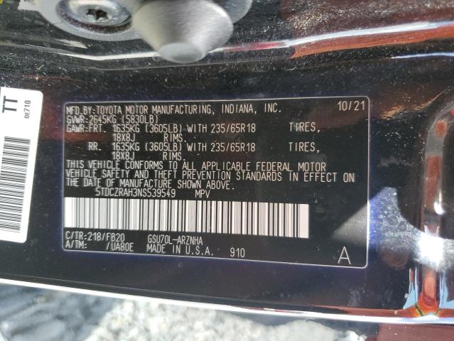5tdczrah3ns539549 - 2022 Toyota highlander l - #62002855