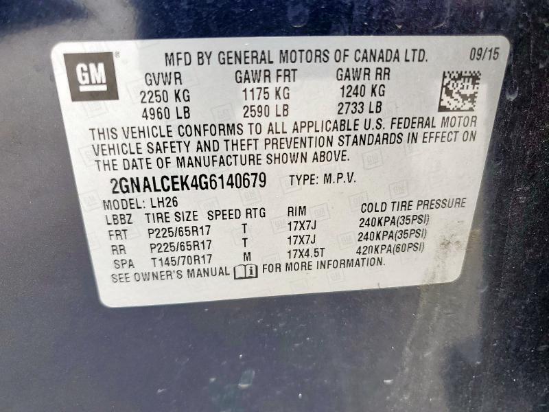 2016 CHEVROLET EQUINOX LT - 2GNALCEK4G6140679
