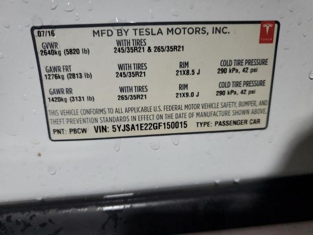 2016 TESLA MODEL S - 5YJSA1E22GF150015