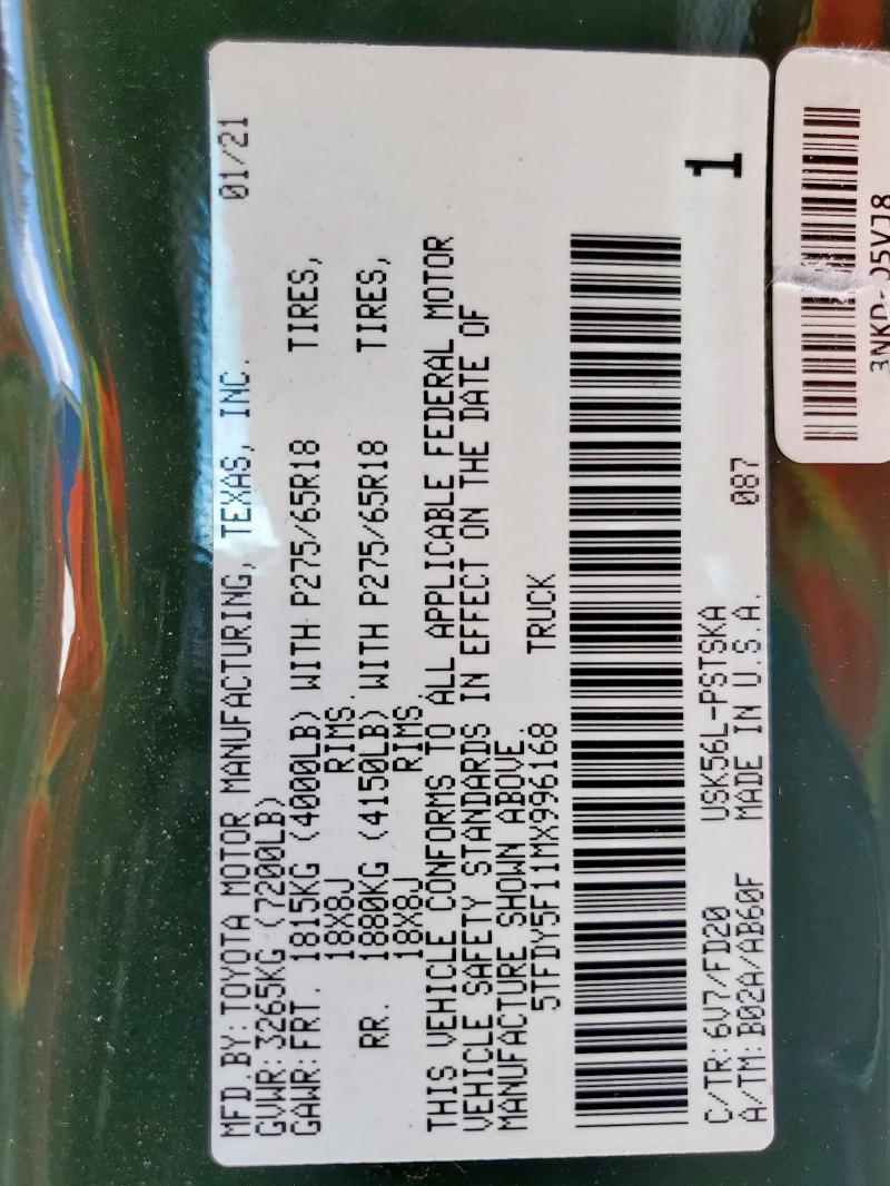 2021 TOYOTA TUNDRA CRE 5TFDY5F11MX996168