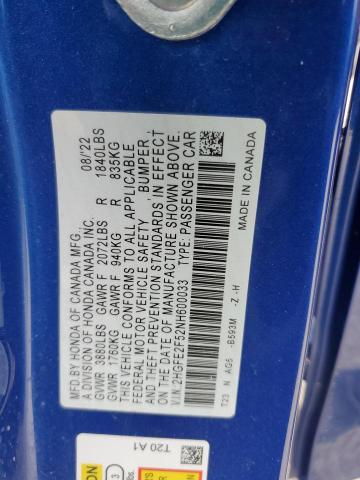 2022 HONDA CIVIC SPOR - 2HGFE2F52NH600033