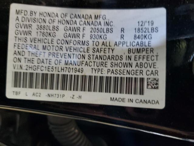 2020 HONDA CIVIC SI 2HGFC1E51LH701949