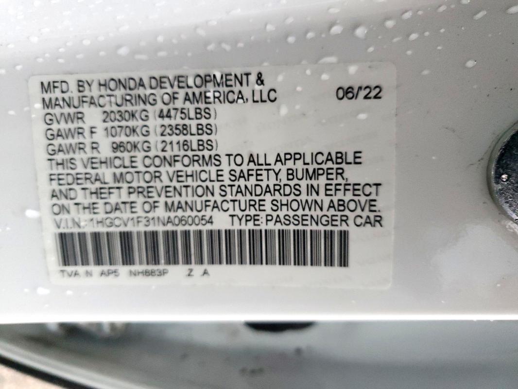 2022 HONDA ACCORD SPO - 1HGCV1F31NA060054