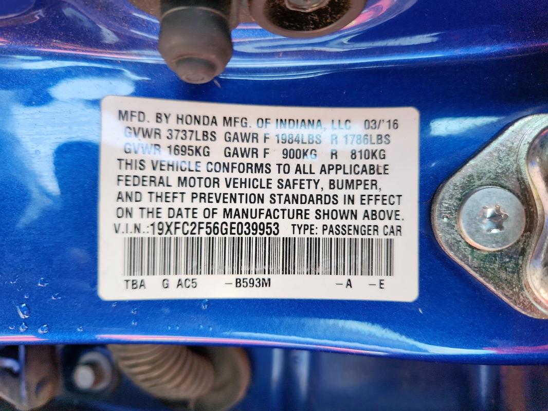 2016 HONDA CIVIC LX 19XFC2F56GE039953