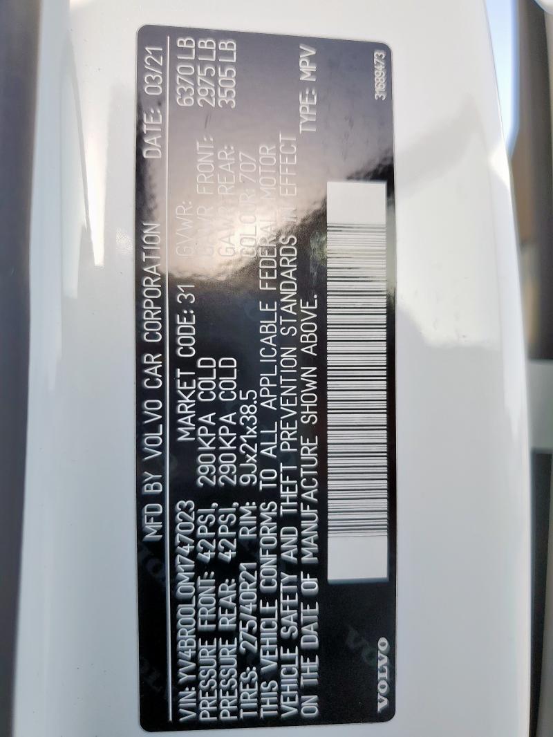 2021 VOLVO XC90 T8 RE YV4BR00L0M1747023