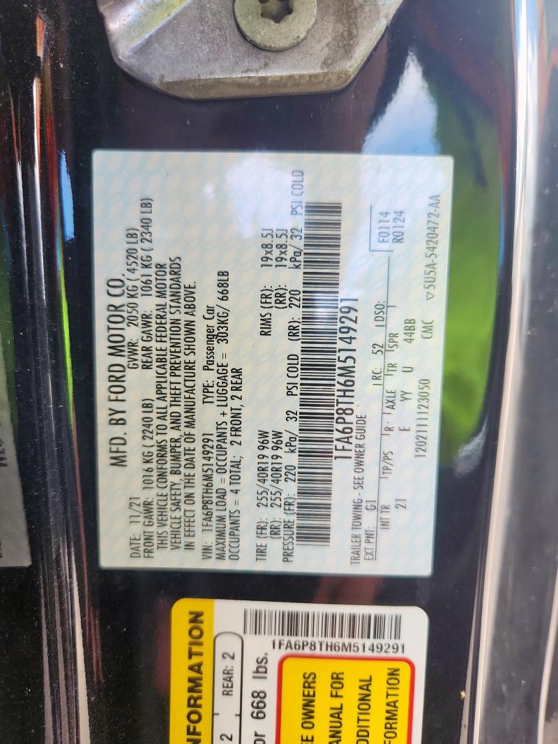 2021 FORD MUSTANG 1FA6P8TH6M5149291