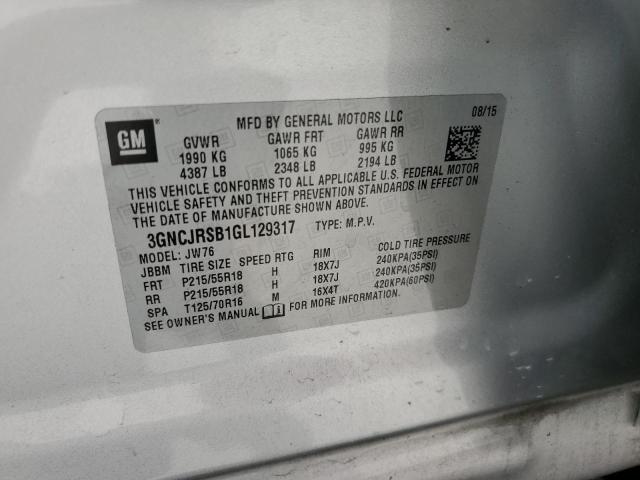 2016 CHEVROLET TRAX LTZ 3GNCJRSB1GL129317