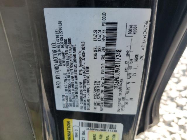 2019 FORD FUSION SE - 3FA6P0LU9KR117248