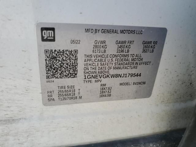 2022 CHEVROLET TRAVERSE LT 1GNEVGKW8NJ179544