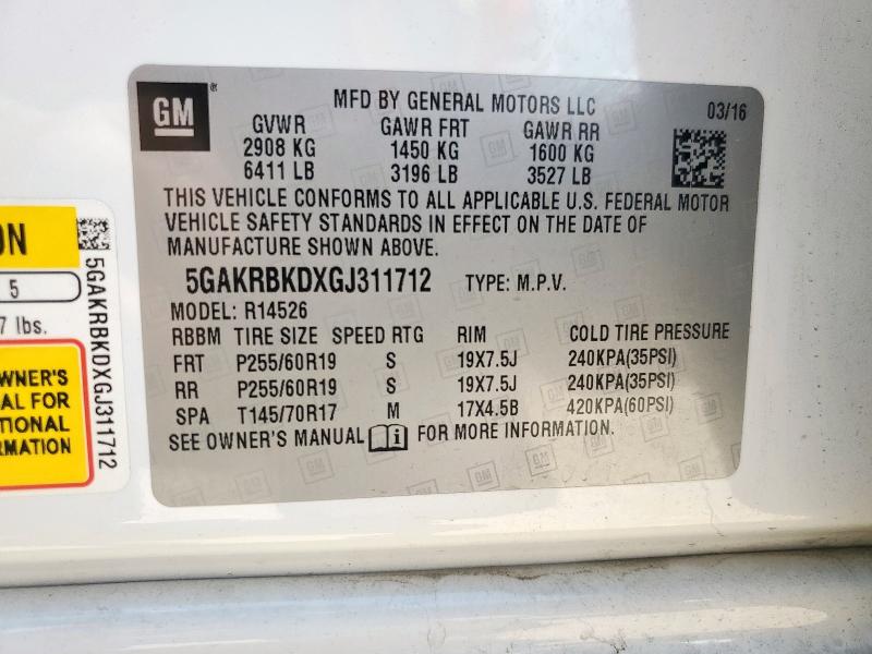 2016 BUICK ENCLAVE 5GAKRBKDXGJ311712
