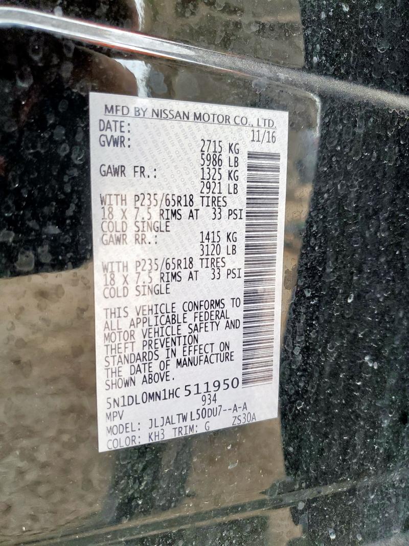 2017 INFINITI QX60 5N1DL0MN1HC511950