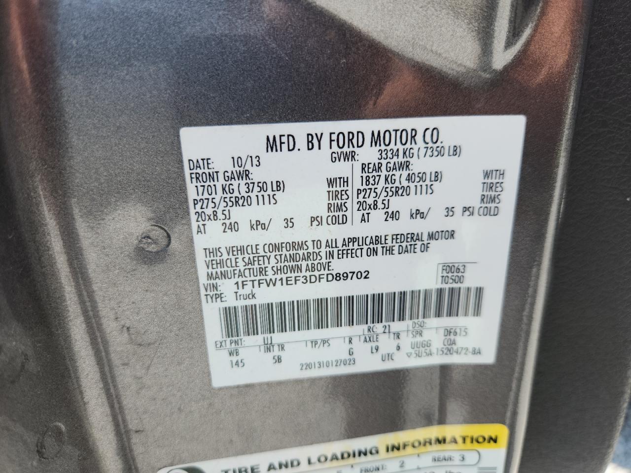 Lot #3302738011 2013 FORD F150 SUPER