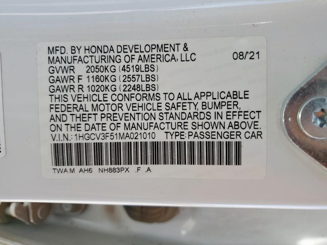 2021 HONDA ACCORD HYB - 1HGCV3F51MA021010