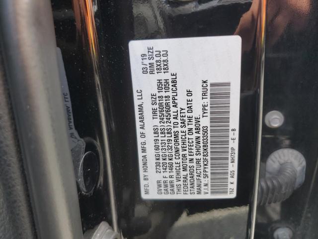 2019 HONDA RIDGELINE 5FPYK3F83KB033503
