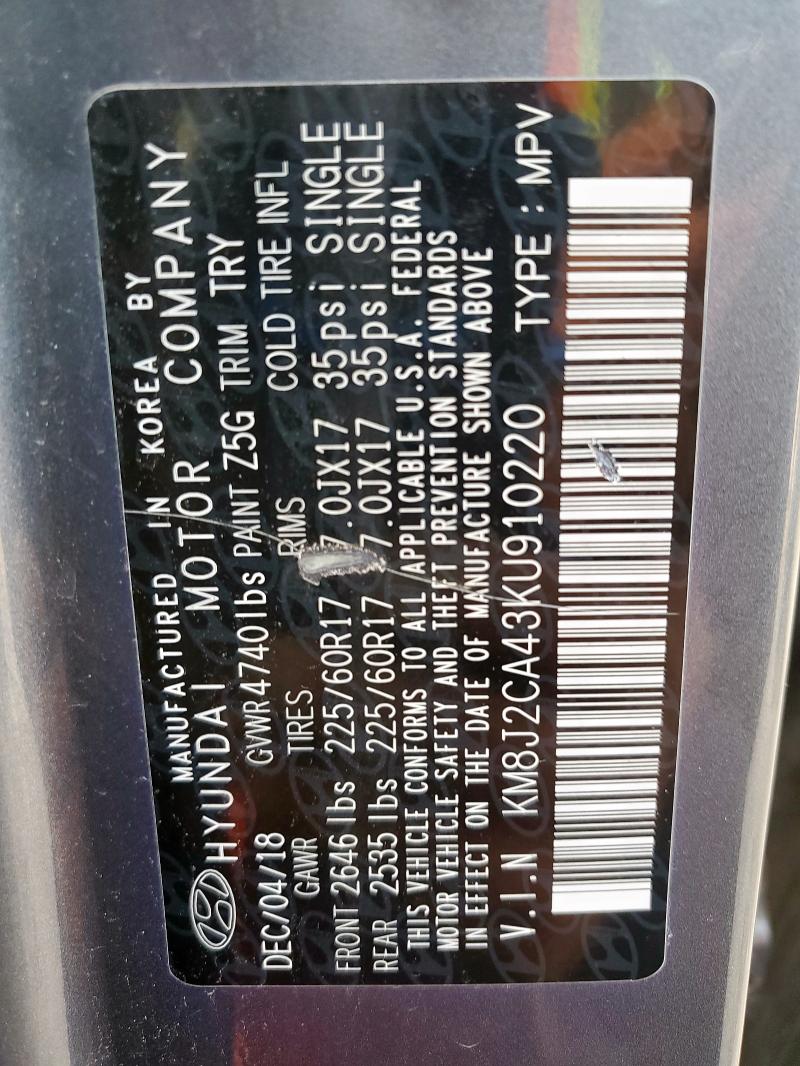 2019 HYUNDAI TUCSON SE KM8J2CA43KU910220
