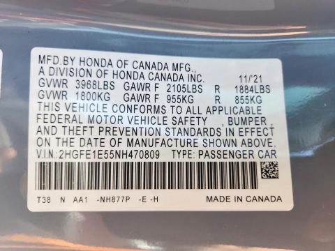 2022 HONDA CIVIC SI 2HGFE1E55NH470809