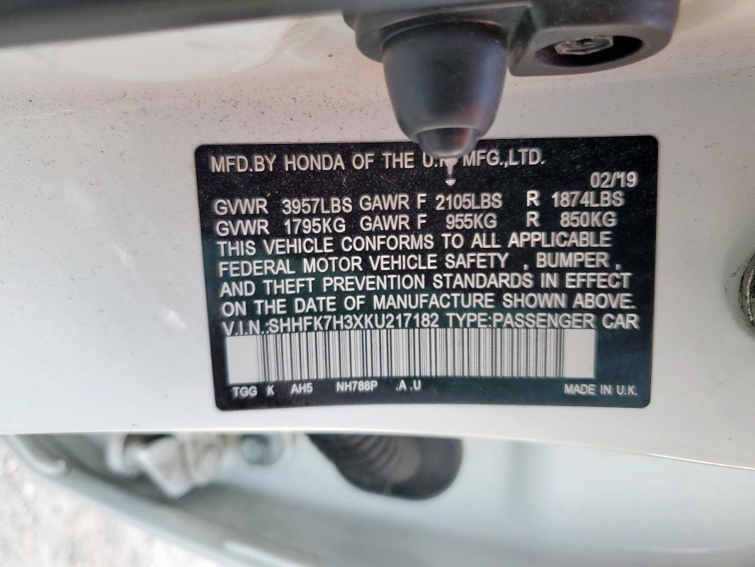 2019 HONDA CIVIC LX SHHFK7H3XKU217182