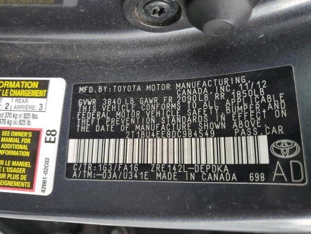 2013 TOYOTA COROLLA BA - 2T1BU4EE8DC984549