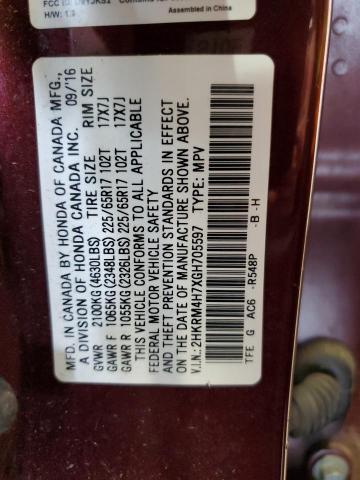 2016 HONDA CR-V EXL 2HKRM4H7XGH705597