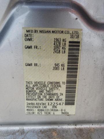 2019 NISSAN ALTIMA SL 1N4BL4EV3KC122547