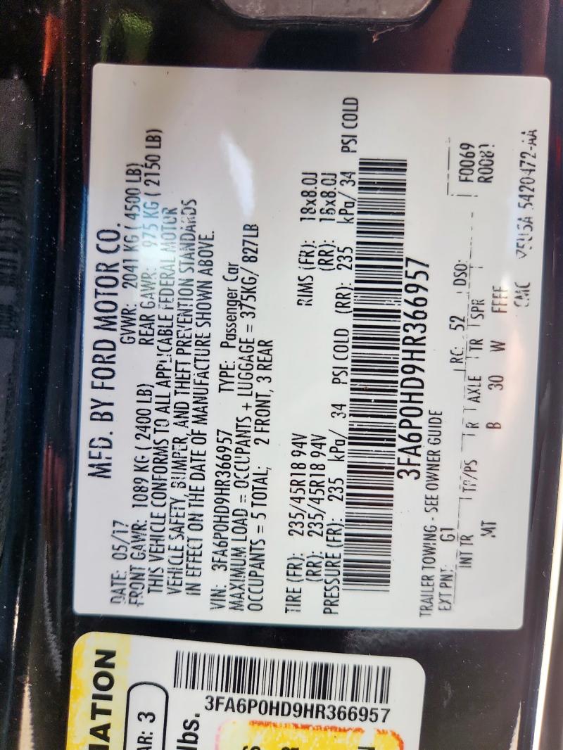 2017 FORD FUSION SE - 3FA6P0HD9HR366957