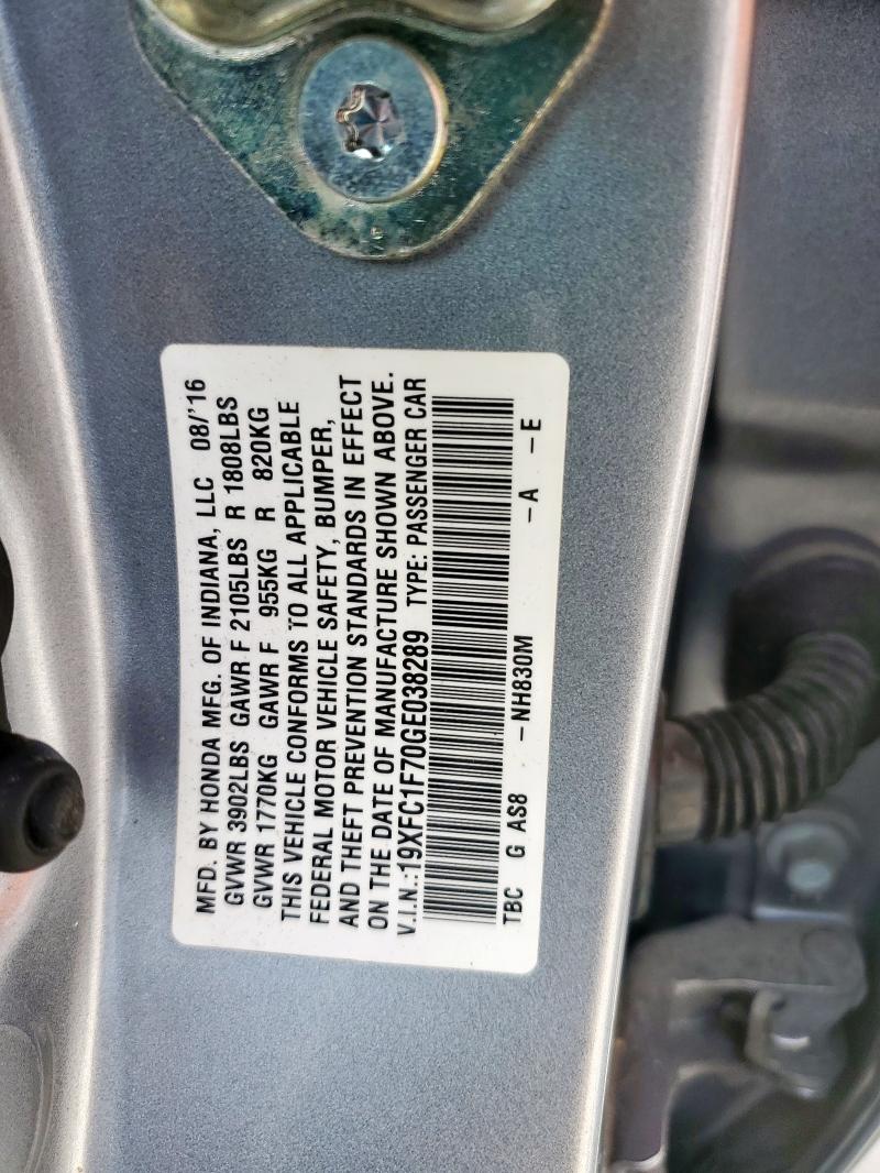 2016 HONDA CIVIC EXL 19XFC1F70GE038289
