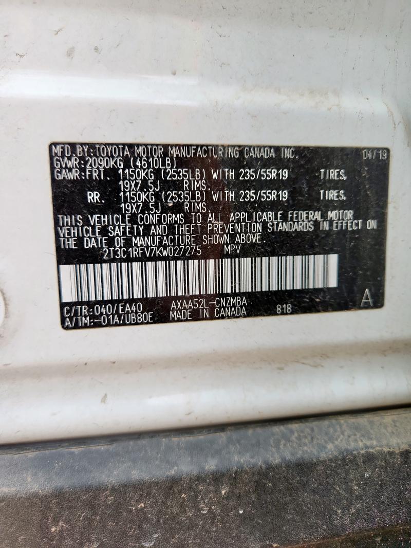 2019 TOYOTA RAV4 XLE P 2T3C1RFV7KW027275