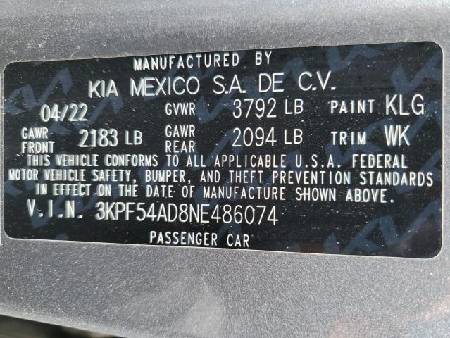 2022 KIA FORTE GT L 3KPF54AD8NE486074