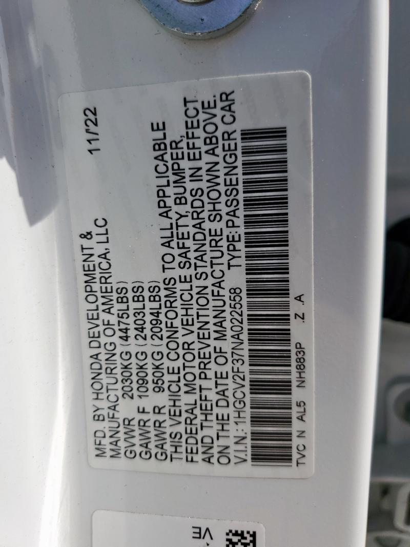 2022 HONDA ACCORD SPO - 1HGCV2F37NA022558
