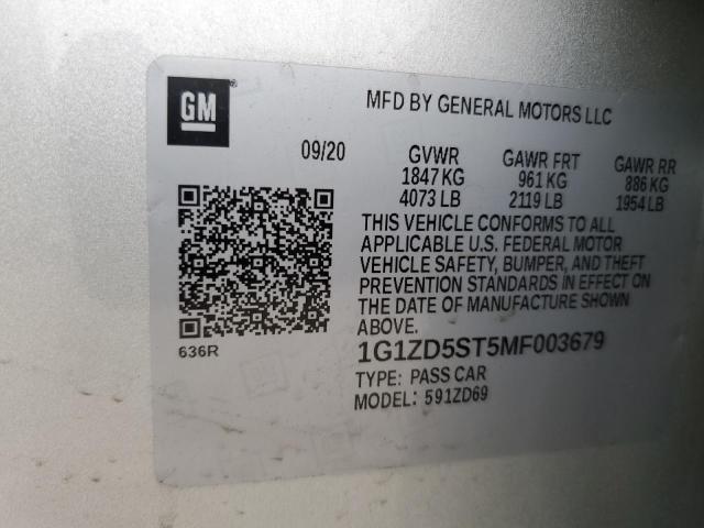 1g1zd5st5mf003679 - 2021 Chevrolet malibu lt - #60488875