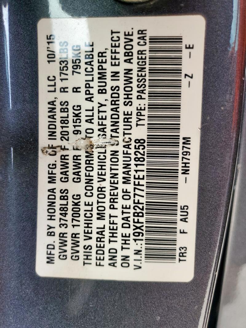 2015 HONDA CIVIC SE 19XFB2F77FE118258