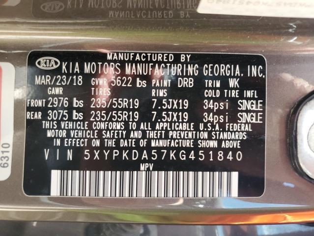 2019 KIA SORENTO SX 5XYPKDA57KG451840