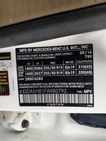 2015 MERCEDES-BENZ ML 350 4MA - 4JGDA5HB1FA480792