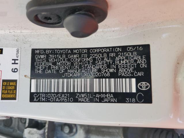 2016 TOYOTA PRIUS - JTDKARFUXG3020768