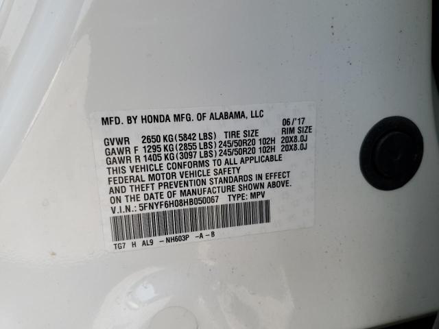 2017 HONDA PILOT ELIT 5FNYF6H08HB050067