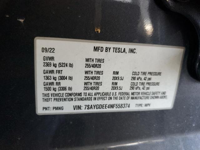 2022 TESLA MODEL Y 7SAYGDEE4NF558374