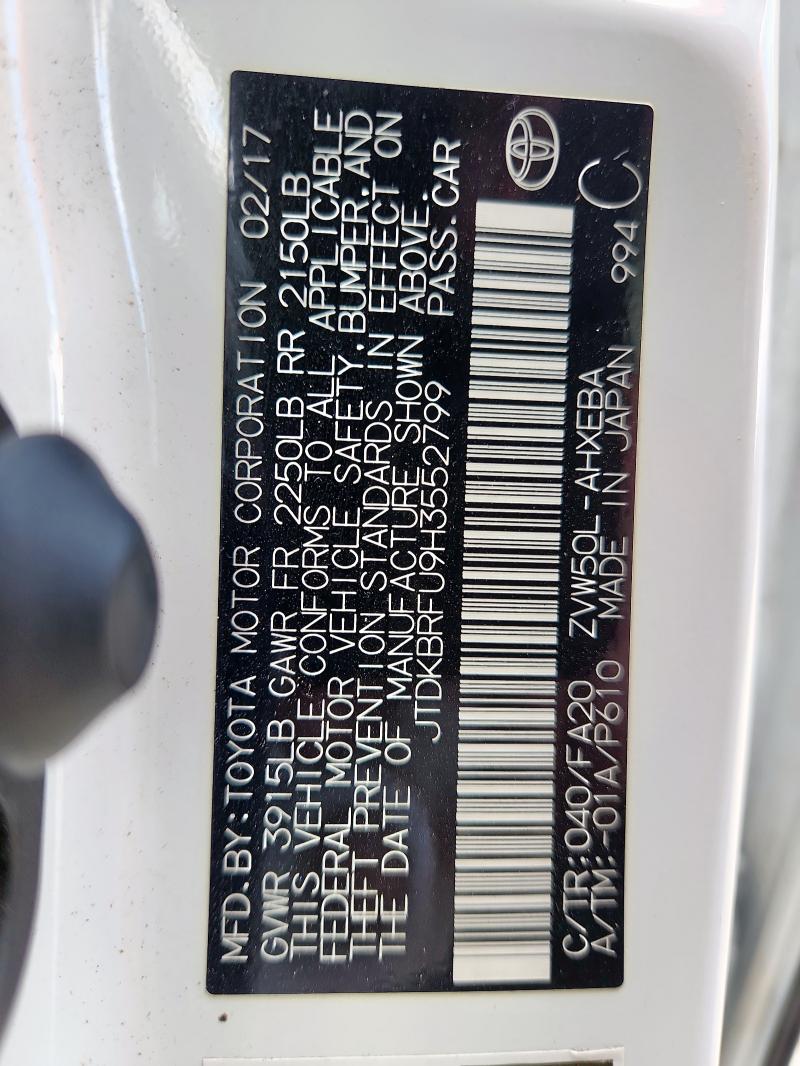 2017 TOYOTA PRIUS JTDKBRFU9H3552799