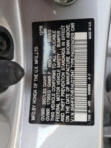 2017 HONDA CIVIC EX SHHFK7H51HU212947