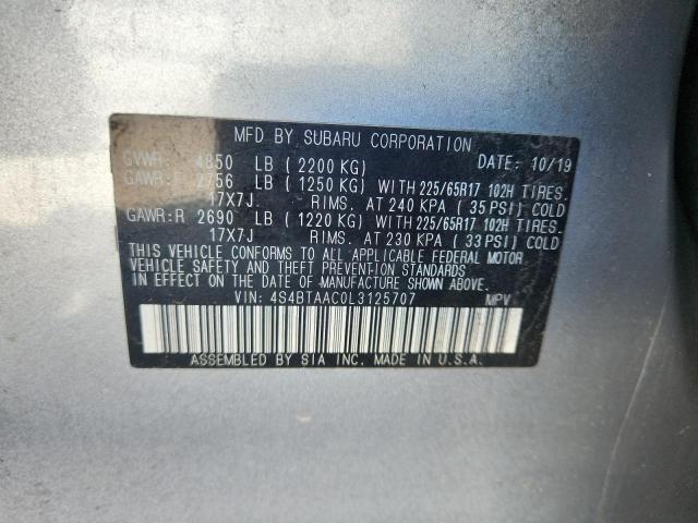 2020 SUBARU OUTBACK 4S4BTAAC0L3125707