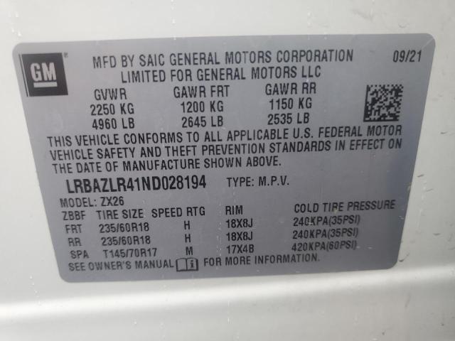 2022 BUICK ENVISION P LRBAZLR41ND028194