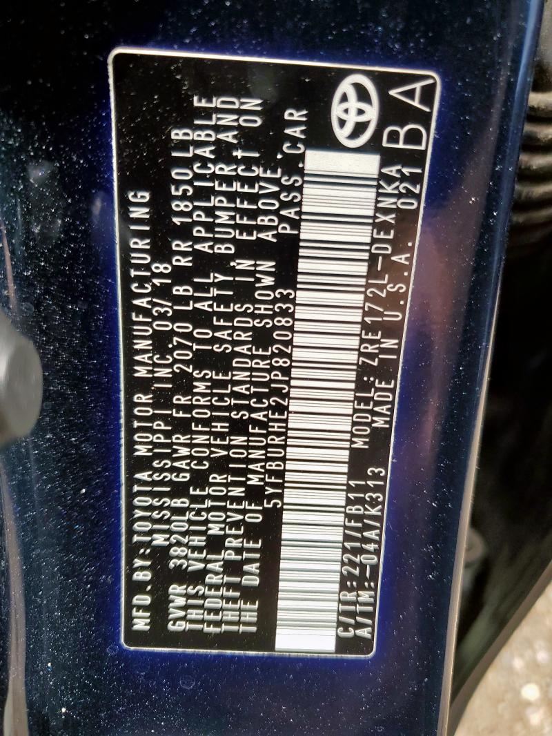 2018 TOYOTA COROLLA L - 5YFBURHE2JP820833