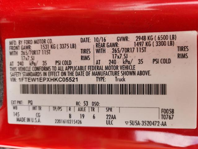 2017 FORD F150 SUPER - 1FTEW1EPXHKC05521