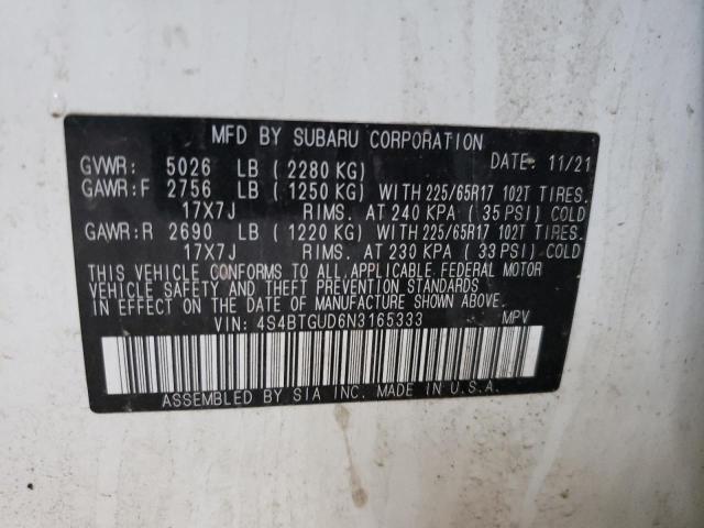 2022 SUBARU OUTBACK WI 4S4BTGUD6N3165333