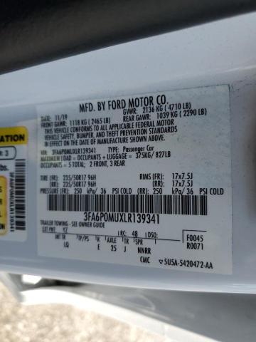 2020 FORD FUSION SEL 3FA6P0MUXLR139341