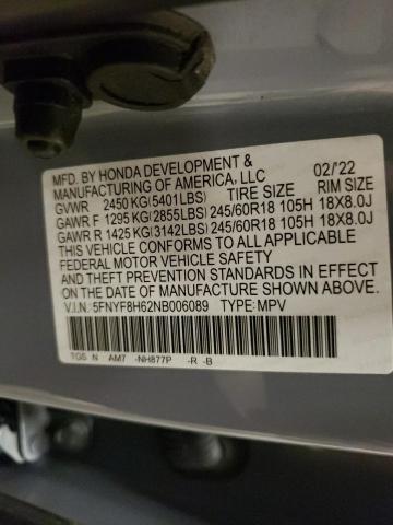 2022 HONDA PASSPORT T 5FNYF8H62NB006089