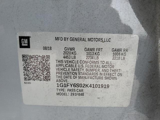 2019 CHEVROLET BOLT EV LT 1G1FY6S02K4101919