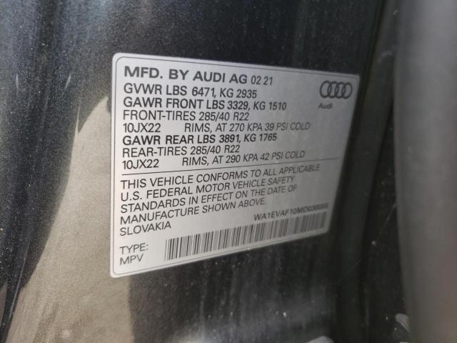 2021 AUDI Q8 PREMIUM WA1EVAF10MD030055