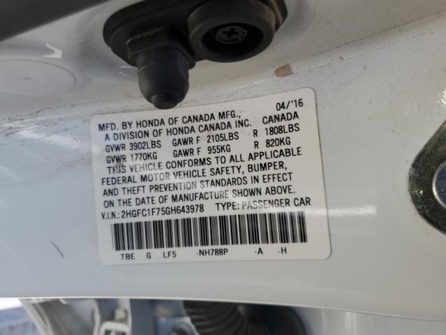 2016 HONDA CIVIC EXL 2HGFC1F75GH643978