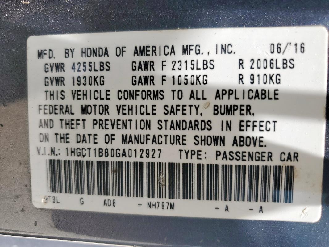 2016 HONDA ACCORD EXL 1HGCT1B80GA012927