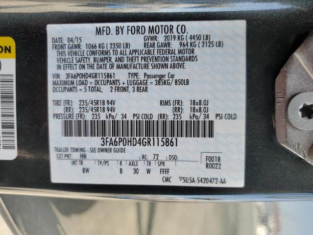 2016 FORD FUSION SE - 3FA6P0HD4GR115861